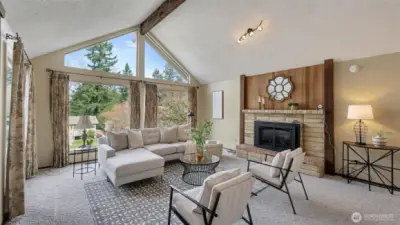 Vaulted ceilings in the main living room area.