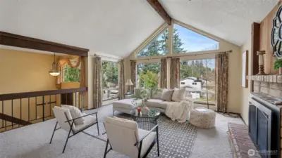 Tons of natural light fill the upstairs living room space.