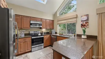 The kitchen features granite counters.