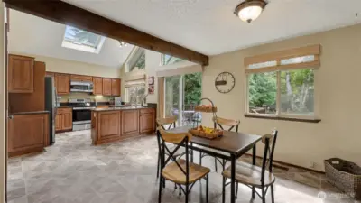 Kitchen flows into a unique adjoining living space.