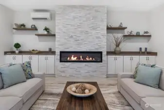 napoliean Alluravision wall mounted fireplace with MSI split face marble surround
