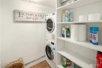 Laundry room with storage shelves!  Rare find!