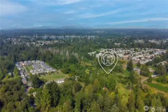 Check out this view from the sky from your property with views of Lake Meridian to the north and all the new homes surrounding this property.  Come and own this wonderful property and make plans to build when ready
