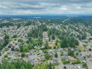 From above, you can see the property’s prime location—just a short distance from Lee Hill Park and Green River College, perfect for easy access to recreation and education.