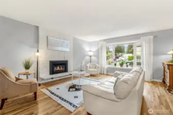 Living room on main level with gas fireplace