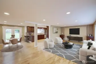 Hardwood floors on middle and upper floors have just been refinished.