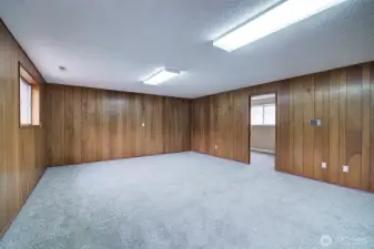 Lower level has large space for family room, or other uses. The carpet is new.