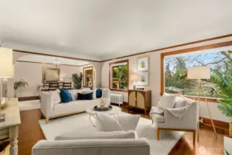 Living Room with Large Picture Framed Windows