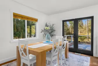 Dining room with French Doors open to deck
