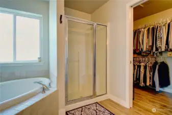 Bathroom with separate tub, shower and walk-in closet.