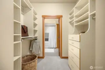 The ample walk-in closet offers a California Closets system for exceptional organization of clothes and personal items. You’ll find more California Closets in the large hall closet as well.