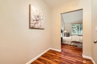 Spaciest hallway leaking to walk-in closet and ensuite bathroom