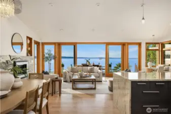 The dining area can be extended into the room as needed depending upon the occasion.