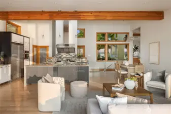 Perspective towards the courtyard and the second ensuite (to your right) currently staged as a soothing family room.