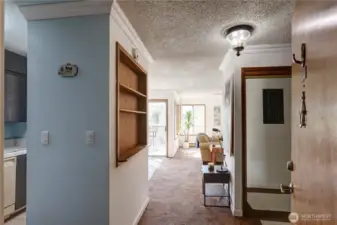 As you enter this condo you can see right through to the living room.