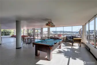 The rec room also has great views of the lake.