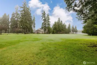 Views of the 9th tee box from the back deck