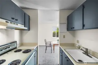 Kitchen view looking out toward the dining area.