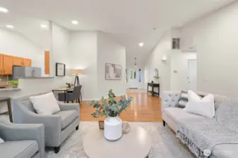 Expansive sightlines create an open, airy living room ideal for those seeking flexible space for both everyday living and entertaining.