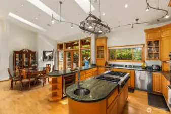 Kitchen w/cook's kitchen island looking towards backyard