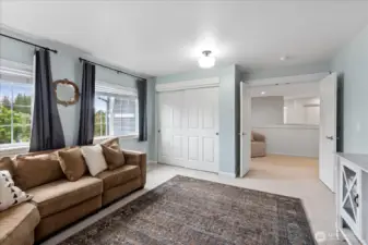 Another look back at the bonus room ...notice all the closets! Curtains and Rod Included.