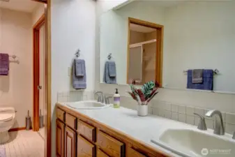 Primary bathroom with walk-in shower.
