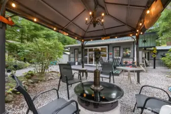Covered outdoor gazebo and firepit