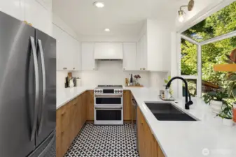 Stylish, remodeled kitchen, with GE Cafe stove