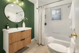 Clean, modern bathroom remodel you’ll appreciate every day. Floating vanity and fresh finishes bring a modern feel.