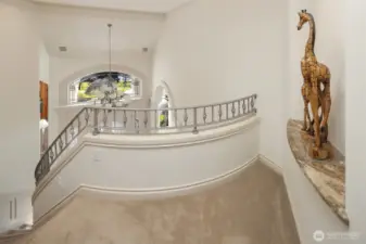 Top of the staircase display alcove and custom railing