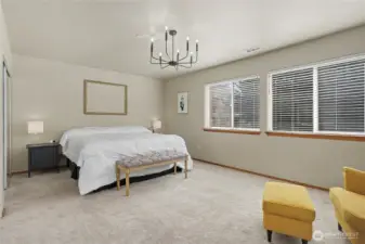 Primary suite is large enough to accommodate king sized furniture set.