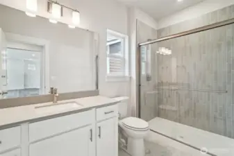 Bath on main with shower.