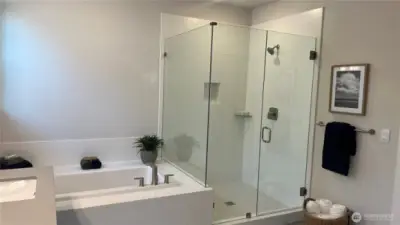 Primary soaking tub and shower