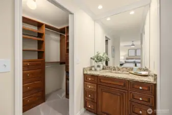 Primary bathroom and walk-in-closet.