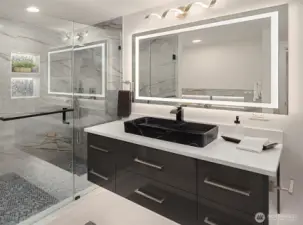 The Primary Bath - Notice the LED Backlit Mirrors - they even have a de-fogging feature!