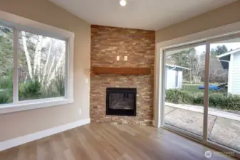 Propane Fireplace, covered patio outside slider