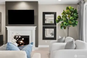 Accent fireplace wall color is consistent through the home tying in the color scheme.