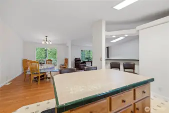 View into the dining room from the kitchen island