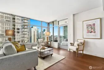 You can see the open living area leads to the spacious private, covered deck to soak in the views.