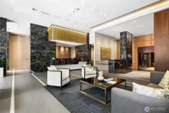 Main lobby with concierge desk in the north tower of Insignia Condominium.