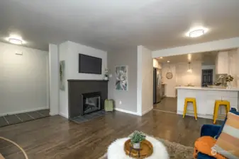 Living room leads to kitchen