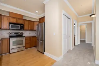 Coat closet and kitchen pantry conveniently located.