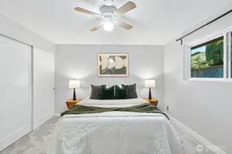 Ample closet space and a ceiling fan for great air circulation