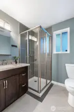 New tile shower & floor, fresh paint and granite topped vanity
