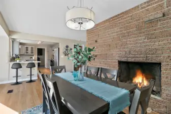 Cozy wood burning fireplace