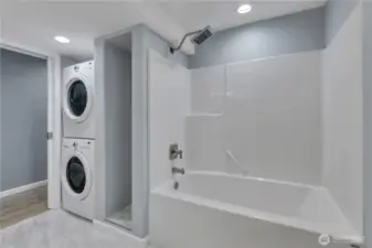 Lower full bath and laundry area