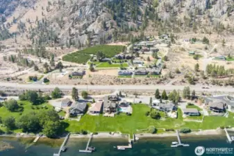 Aerial view of Shadow Ridge Subdivision and the shared Riverfront, Dock, and Common Areas.