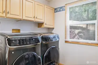 Utility room features dual load washer and dryer