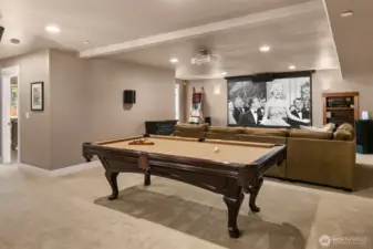 Elevate your movie nights with space for your home theater + billiards table.