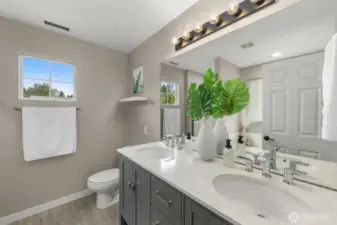 Nicely appointed primary bath is easy to get ready in to face your day!